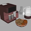 Modern Brown Kitchen Appliances With Coffee Machine Water Kettle And Fruit Bowl