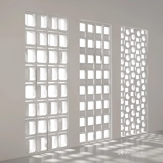 White Modern Room Dividers With Geometric Perforated Patterns And Light Effects 3d model