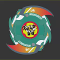 Green Spinning Top Toy With Colorful Blades And Central Character Emblem