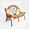 Outdoor Wooden Bench With Metal Frame Heart Design And Curved Backrest