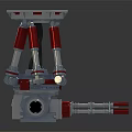 Advanced Mechanical Device With Red And Silver Metallic Components And Joints