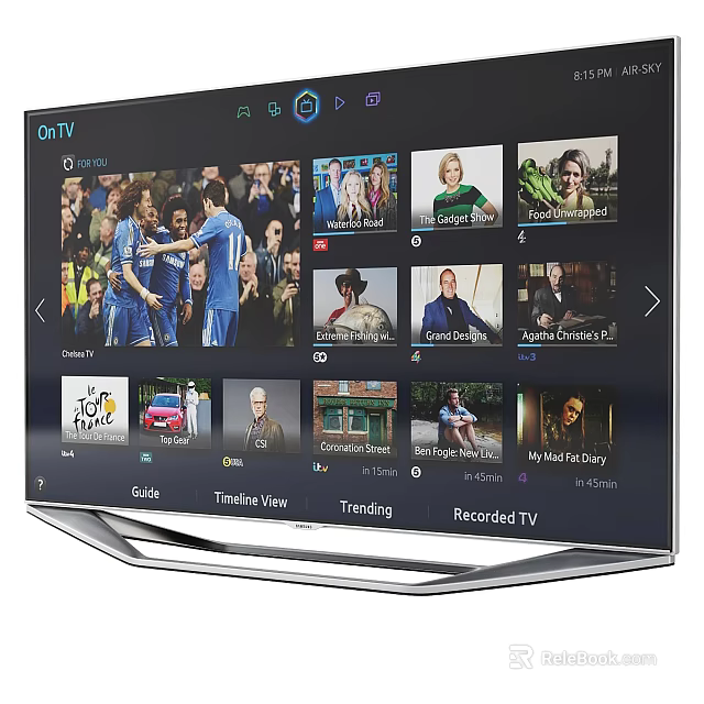 Smart TV Screen Displaying Multiple Video Thumbnails With Guide Timeline View Trending And Recorded TV 3d model 