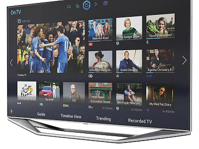 Smart TV Screen Displaying Multiple Video Thumbnails With Guide Timeline View Trending And Recorded TV 3d model