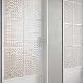 Different Style Doors Featuring Arched Top Grid Glass In Black White Blue On Display Shelves