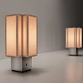 Modern Table Lamp With Beige Stitched Lampshade And Silver Base Design 3d model