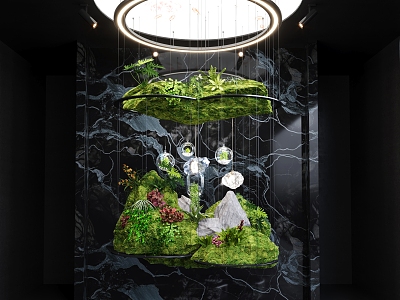 Indoor hanging landscaping crystal chandelier downlight spotlight decorative wall moss landscaping 3d model