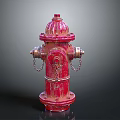 Red Fire Hydrant With Metal Chains And Distressed Red Paint Finish