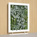 Wedding Welcome Green Plant Wall With Floral Decor And Welcome Signs