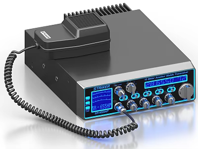 Professional Black Radio Transceiver With Digital Display Control Knobs And Coiled Microphone Cable 3d model