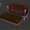 Vintage Red Sofa and Ottoman with Carved Wooden Legs and Tufted Design