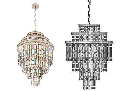 Colorful And Black White Chandeliers With Glass Beads Geometric Patterns And Hanging Tassels Design 3d model