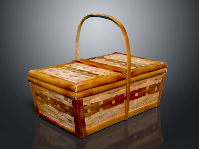 Handwoven Bamboo Storage Basket With Handheld Handle And Double Compartment Design 3d model