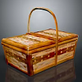 Handwoven Bamboo Storage Basket With Handheld Handle And Double Compartment Design
