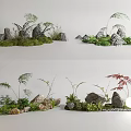 Lush Plant Arrangement With Mixed Ferns Stones Mini Pavilion And Soft Lighting