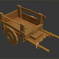 Rustic Wooden Cart Design With Open Bed Solid Wheels And Simple Frame 3d model
