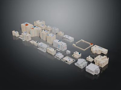 Cartoon Scene With Detailed Miniature Building Models In Various Architectural Styles 3d model