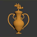Shiny Golden Decorative Household Item With Two Handles And Ornate Top