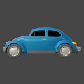 Blue Classic Beetle Car 3D Model With White Details And License Plate