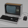 Vintage Electronic Computer With CRT Monitor Keyboard And Wooden Trim Design