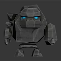 Low Poly Stone Robot Character With Glowing Blue Eyes And Rigid Body Features