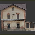 Detailed Old Red Brick Building Model With Purple Roof And Multiple Weathered Windows
