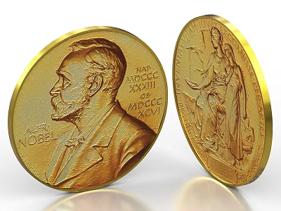 Nobel Gold Coin Front And Back Design With Portrait And Allegorical Figure 3d model