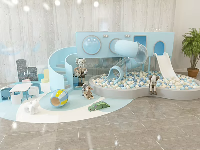 Blue Indoor Children's Play Equipment with Slide Ball Pit and Small Toys 3d model