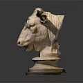 Bull Head Sculpture Fine Crafted In Stone With Detailed Features And Pedestal Stand