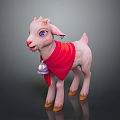 Cute Pink Goat With Red Scarf And Bell Around Neck Standing On Dark Surface