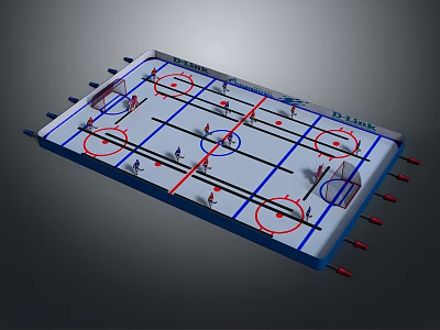 Tabletop Hockey Game Equipment With Ice Rink Lines Red Circles And Player Figures 3d model