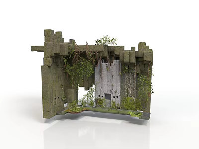 Modern Architectural Stone Structure Design With Lush Climbing Vines And Green Foliage 3d model
