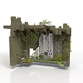 Modern Architectural Stone Structure Design With Lush Climbing Vines And Green Foliage