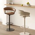 Modern Brown And Beige Leather Bar Stools With Swivel Base By Wooden Counter 3d model