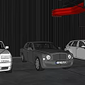 Luxury White Rolls Royce Black Bentley White SUV Parked In Indoor Garage With Dark Walls