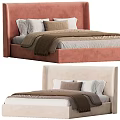Modern Double Beds with Beige and Pink Headboards Soft Pillows and Cozy Blankets