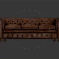 Vintage Brown Tufted Leather Sofa With Rolled Arms And Three Seats