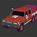 Red Fire Truck Model With Open Rear Bed And Equipment On Reflective Surface 3d model
