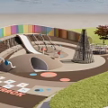 Vibrant Children's Playground Park Landscape With Slide Climbing Structure Colorful Fence And Circular Play Area