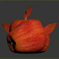Three Fresh Red Apples on Shiny Reflective Surface with Green Leaf