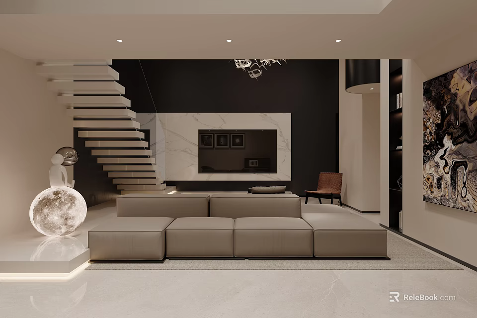 Modern Minimalist Upholstered Sofa And Side Table Combination For Contemporary Neutral Tone Living Room Decor 3d model 