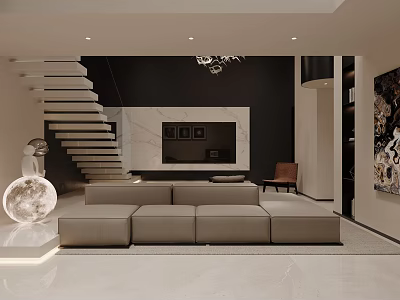 Modern Minimalist Upholstered Sofa And Side Table Combination For Contemporary Neutral Tone Living Room Decor 3d model