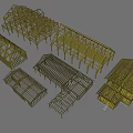 Various Shapes of Yellow House Construction Frame Models 3d model