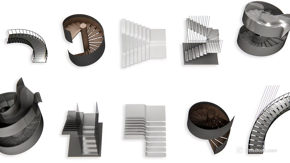 Various Modern Staircase Designs Featuring Spiral And Geometric Structures 3d model 