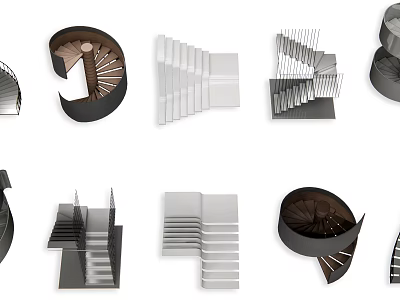 Various Modern Staircase Designs Featuring Spiral And Geometric Structures 3d model