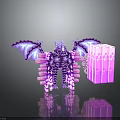 Purple Pink Glowing Dragon Creature With Mechanical Wings And Pink Block Structure 3d model