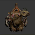 Camel With Colorful Saddle Blankets Lying On Dark Background 3d model