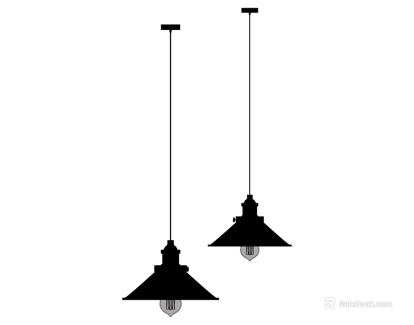 Two Minimalist Pendant Lights With Black Silhouette And Hanging Bulb Design 3d model 