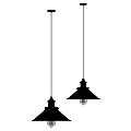 Two Minimalist Pendant Lights With Black Silhouette And Hanging Bulb Design