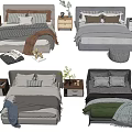 Various Styles Double Bed Bedroom Interior With Bedding Pillows Nightstands And Plants