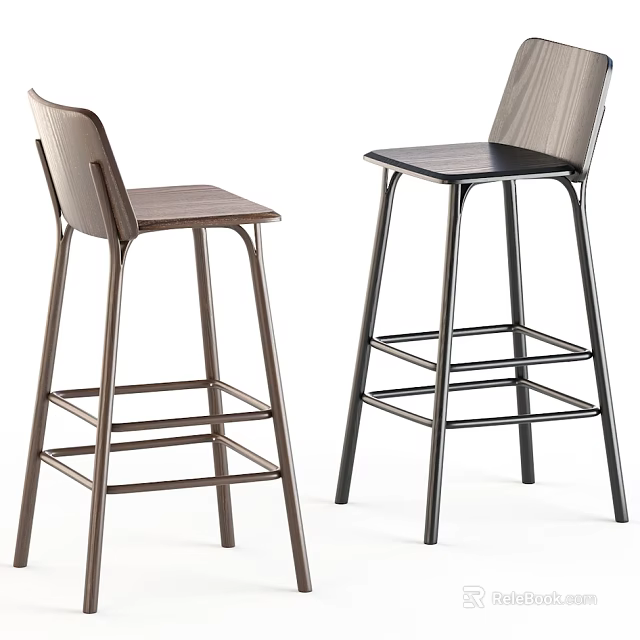 Modern Bar Stools With Wooden Seats And Sturdy Metal Support Frames 3d model 